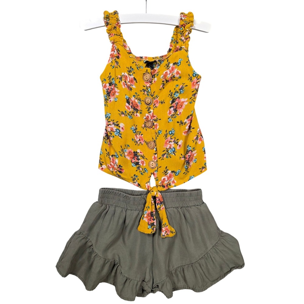 Art Class Girls Boho Floral Tank & Ruffle Shorts‎ Set XS 4/5